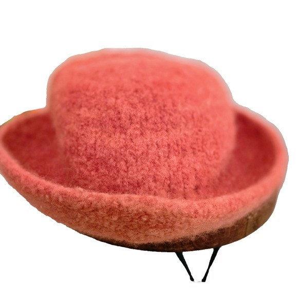 Coral hand felted wool handmade vintage derby hat unsized - Picture 2 of 6